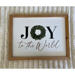Farmhouse Joy to the World Christmas Sign Wood Framed Wall Art 16" x 12"